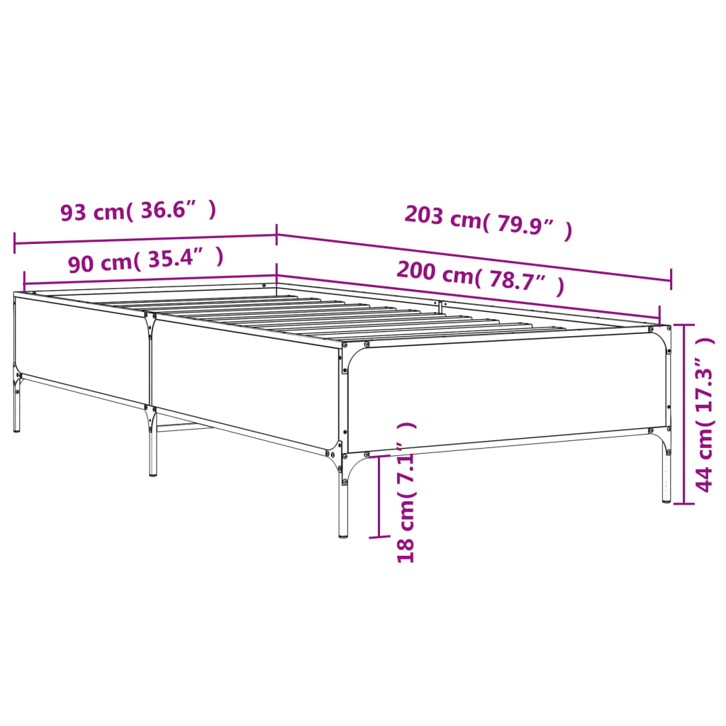 Bed Frame without Mattress Grey Sonoma 90x200 cm
